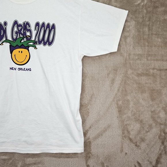 Jerzees Mardi Gras 2000 New Orleans T-Shirt Men's Size L White Graphic Print - Picture 7 of 10